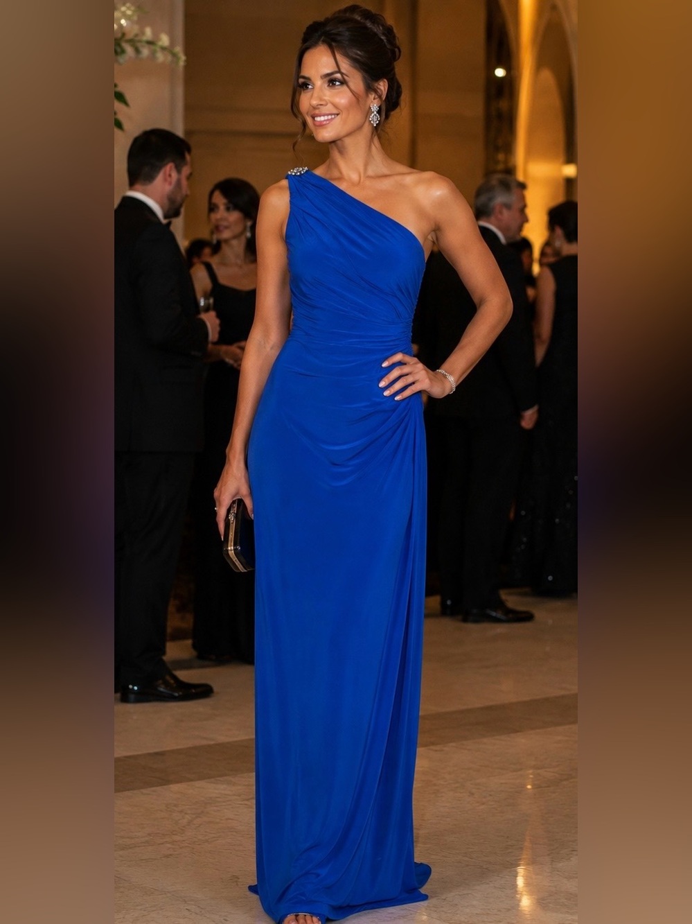 NWT Lauren Ralph Lauren Evening Royal Blue Embellished One Shoulder Gown 10